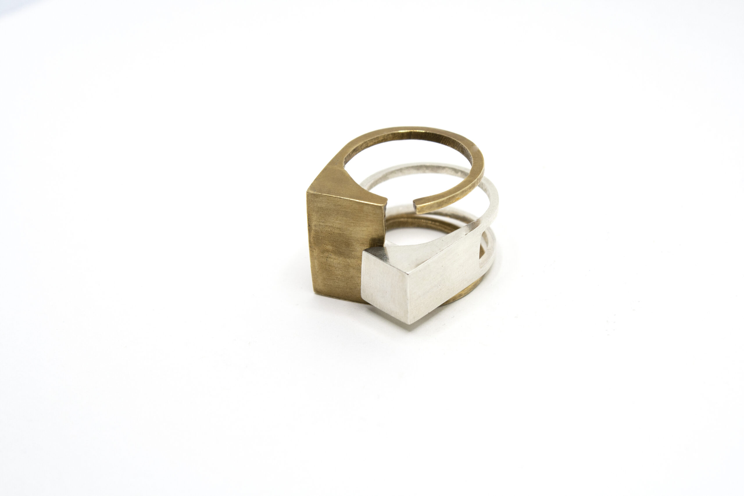 Silver and Brass Statement Stacking Rings • Lin Bader Design